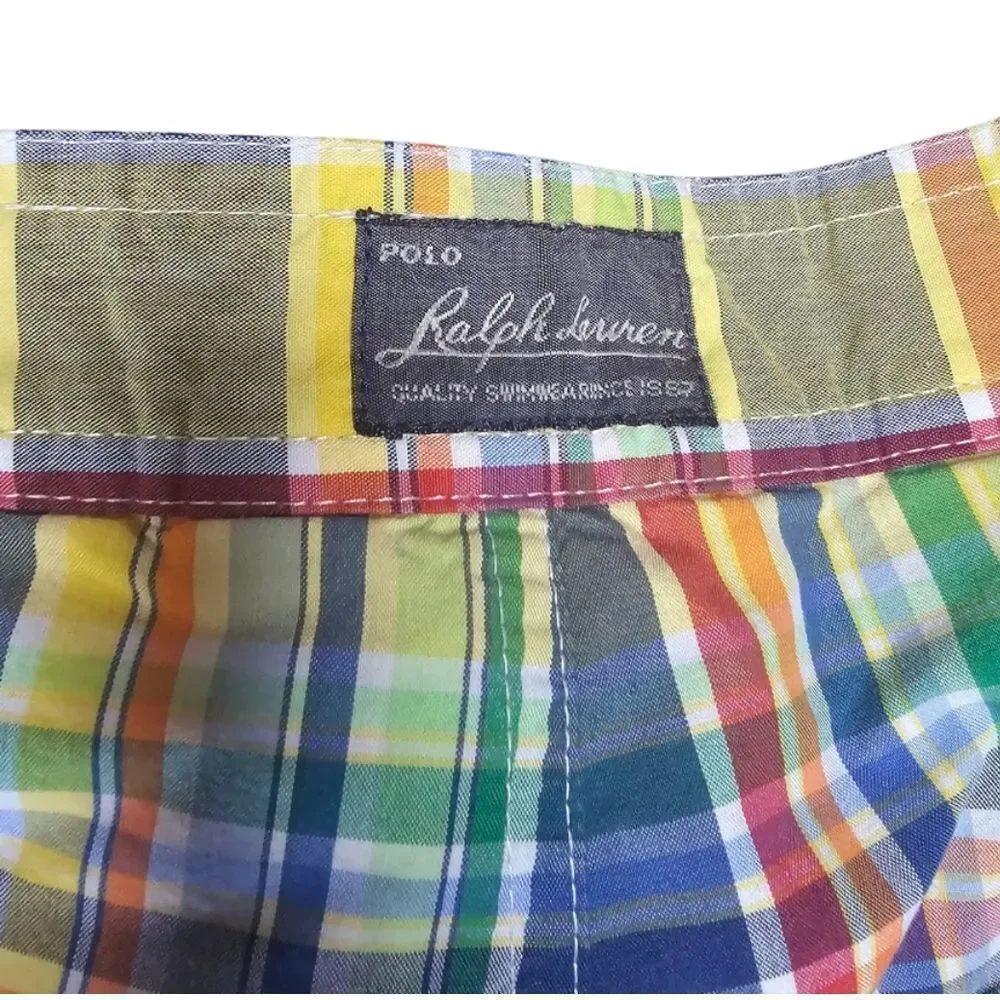 POLO BY RALPH LAUREN Vintage Plaid Swim Trunks - Size 34‎